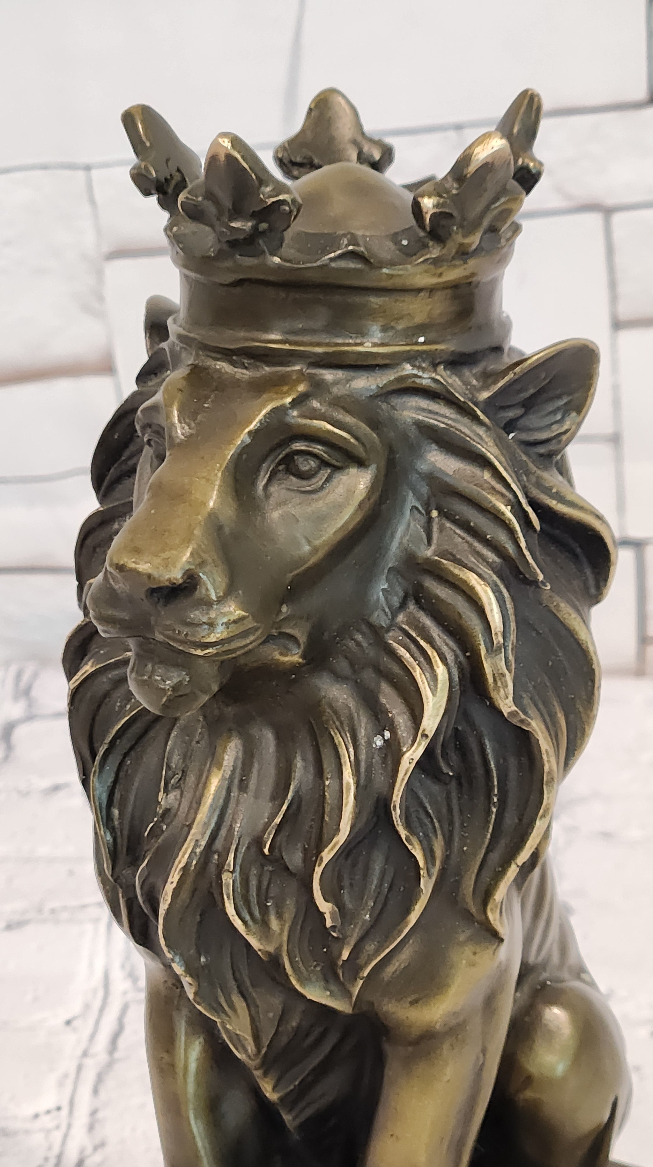 Bronze Casting Lion with Crown Sculpture King of Beasts Statue Signed Milo Artwork
