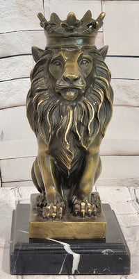 Bronze Casting Lion with Crown Sculpture King of Beasts Statue Signed Milo Artwork