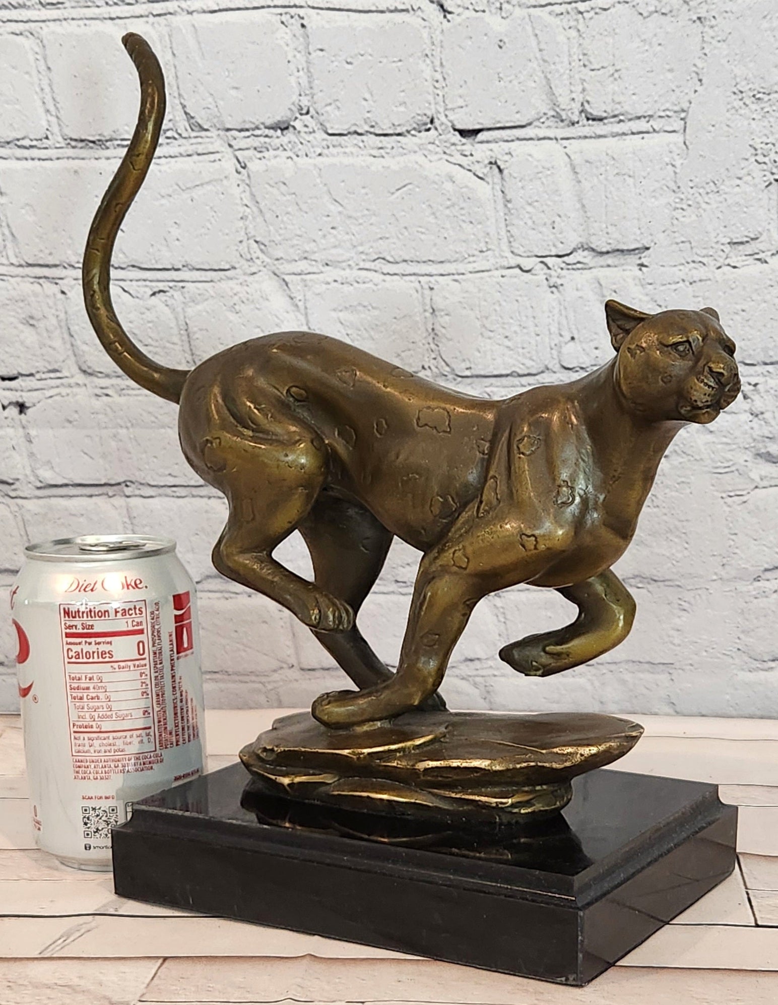 Running Cheetah Sculpture Figurine Bronze Wild Cat Wildlife Artwork by Cain Statue