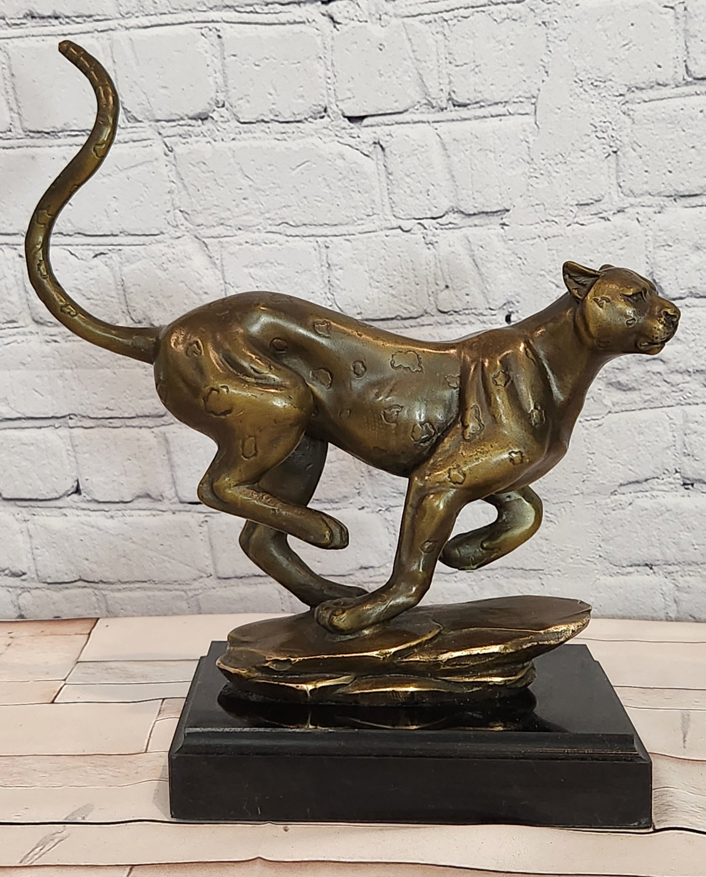 Running Cheetah Sculpture Figurine Bronze Wild Cat Wildlife Artwork by Cain Statue