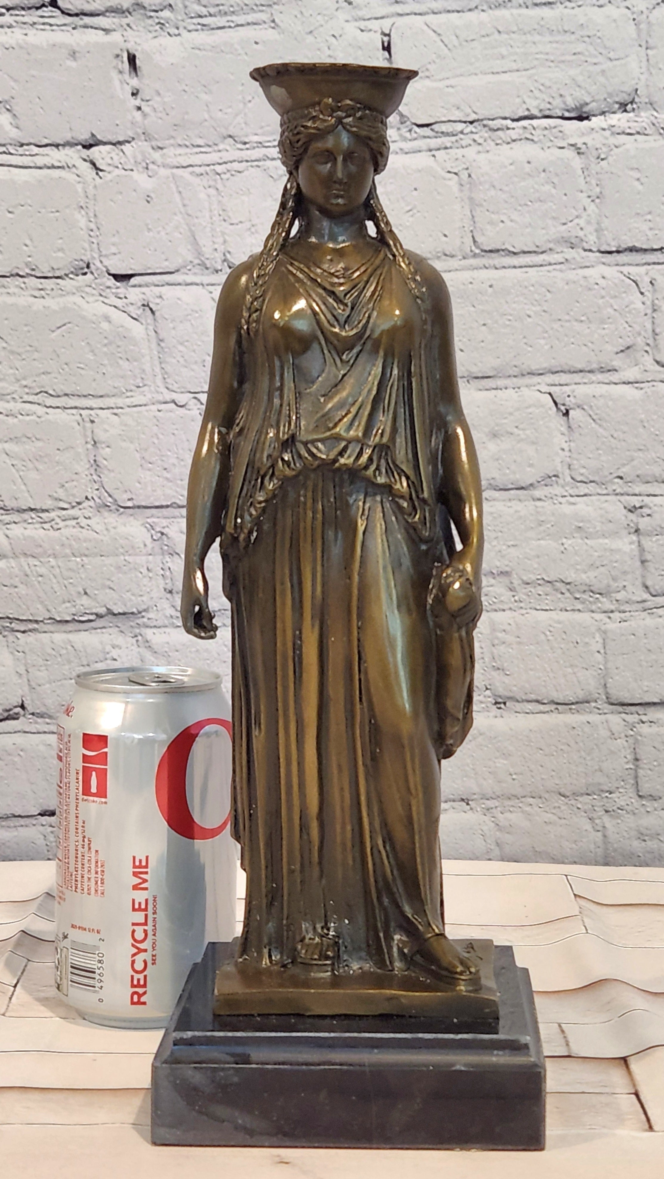 Signed Jean Patoue Ancient Greek Bronze Sculpture Museum Statue of Kariatis Figure