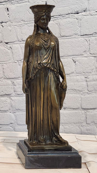 Signed Jean Patoue Ancient Greek Bronze Sculpture Museum Statue of Kariatis Figure