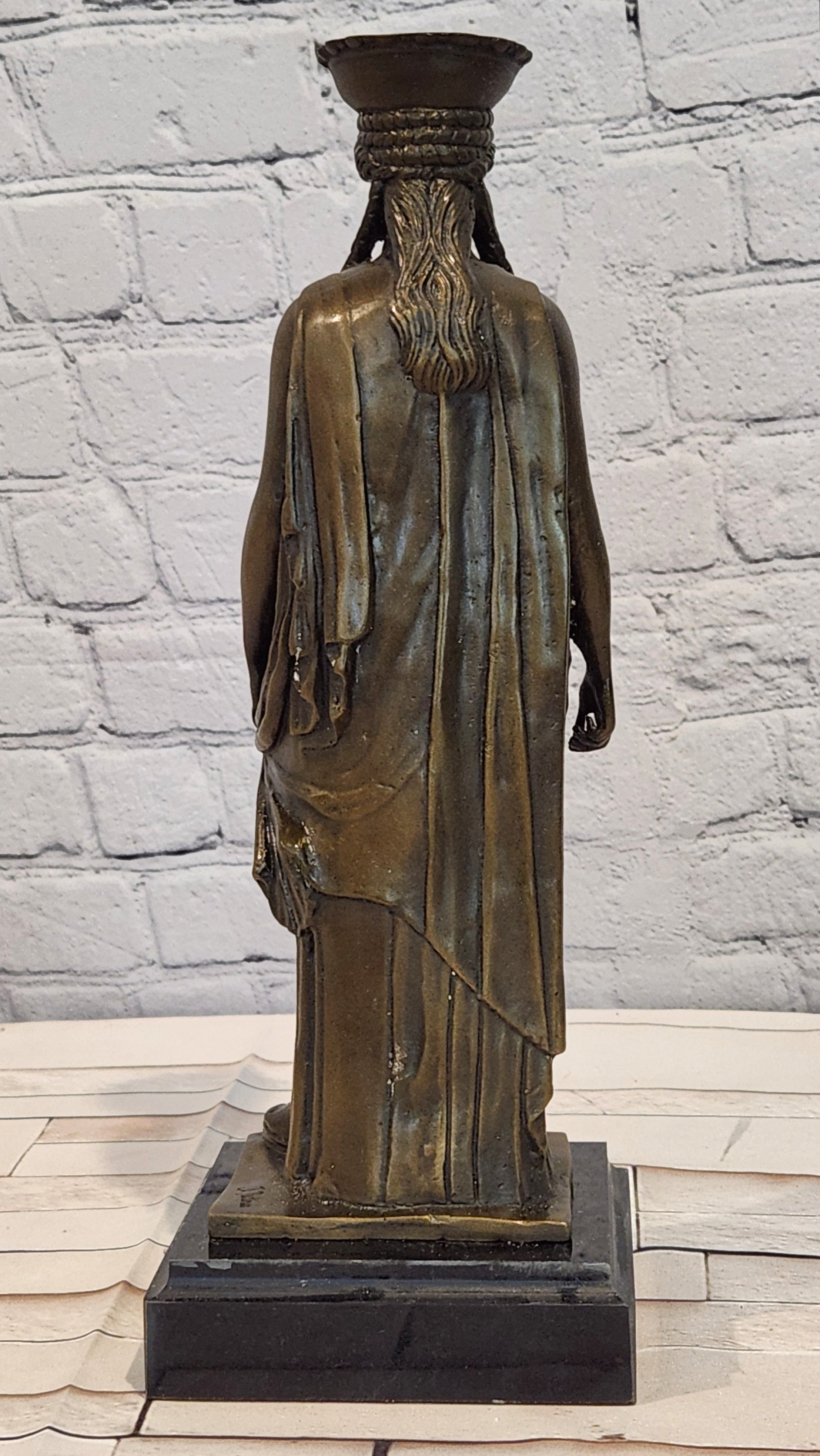 Signed Jean Patoue Ancient Greek Bronze Sculpture Museum Statue of Kariatis Figure