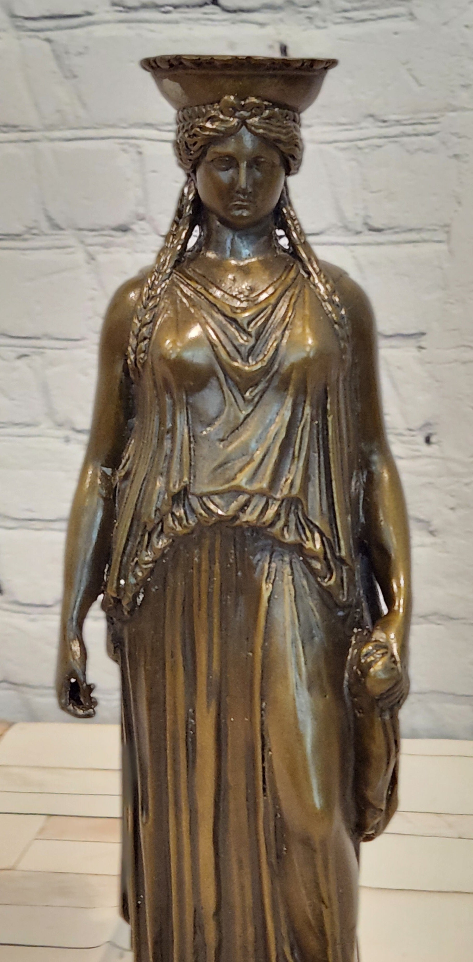 Signed Jean Patoue Ancient Greek Bronze Sculpture Museum Statue of Kariatis Figure
