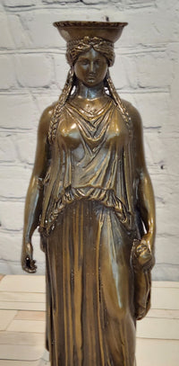 Signed Jean Patoue Ancient Greek Bronze Sculpture Museum Statue of Kariatis Figure