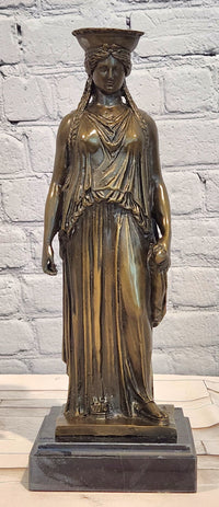 Signed Jean Patoue Ancient Greek Bronze Sculpture Museum Statue of Kariatis Figure