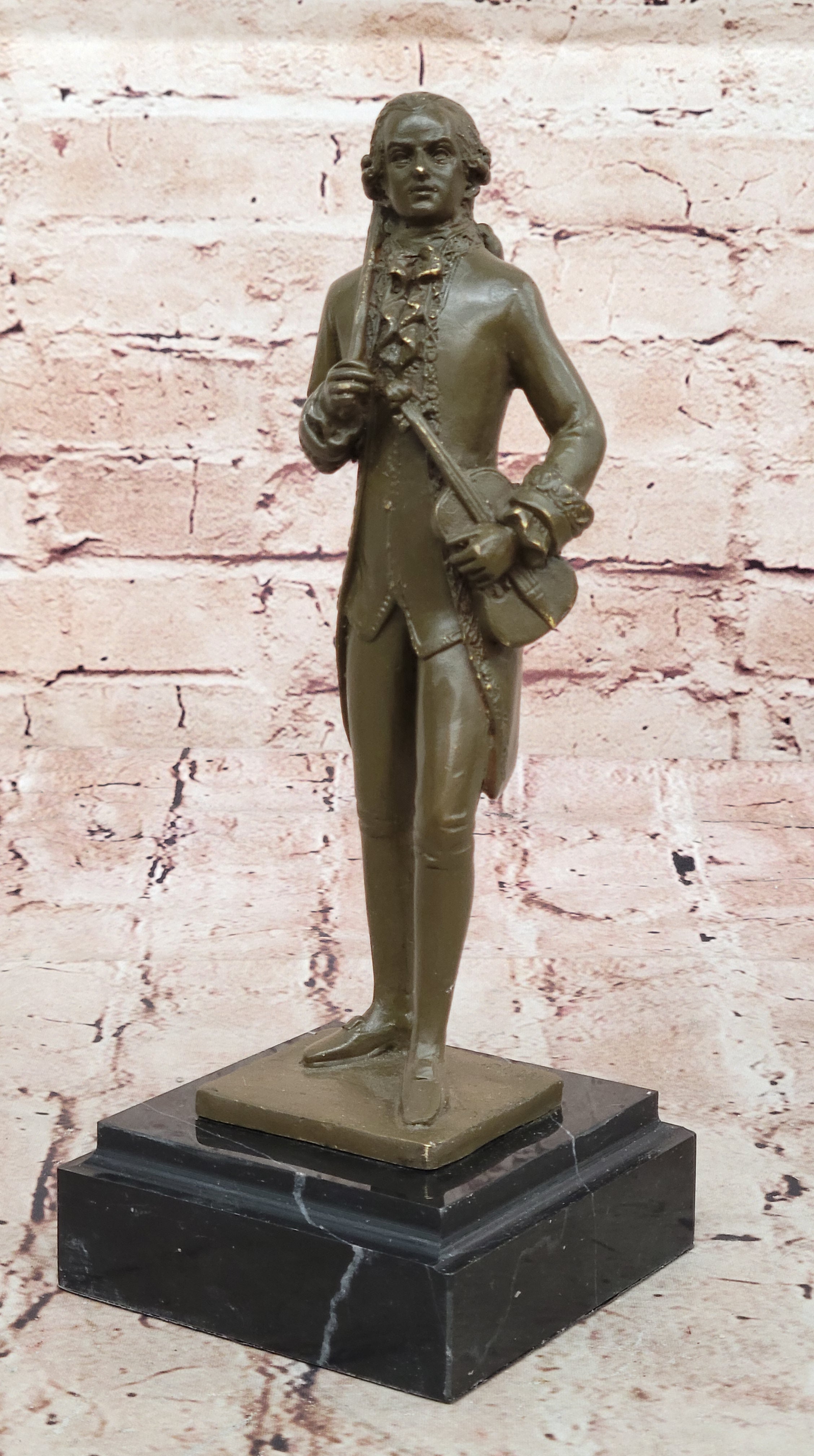Bronze Classical Violinist Sculpture on Marble Base