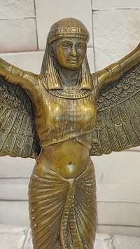 Egyptian Goddess Isis with Wings Dual Candleholder Genuine Bronze by Patoue Statue