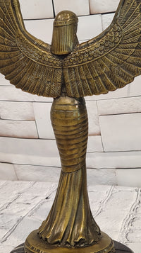 Egyptian Goddess Isis with Wings Dual Candleholder Genuine Bronze by Patoue Statue