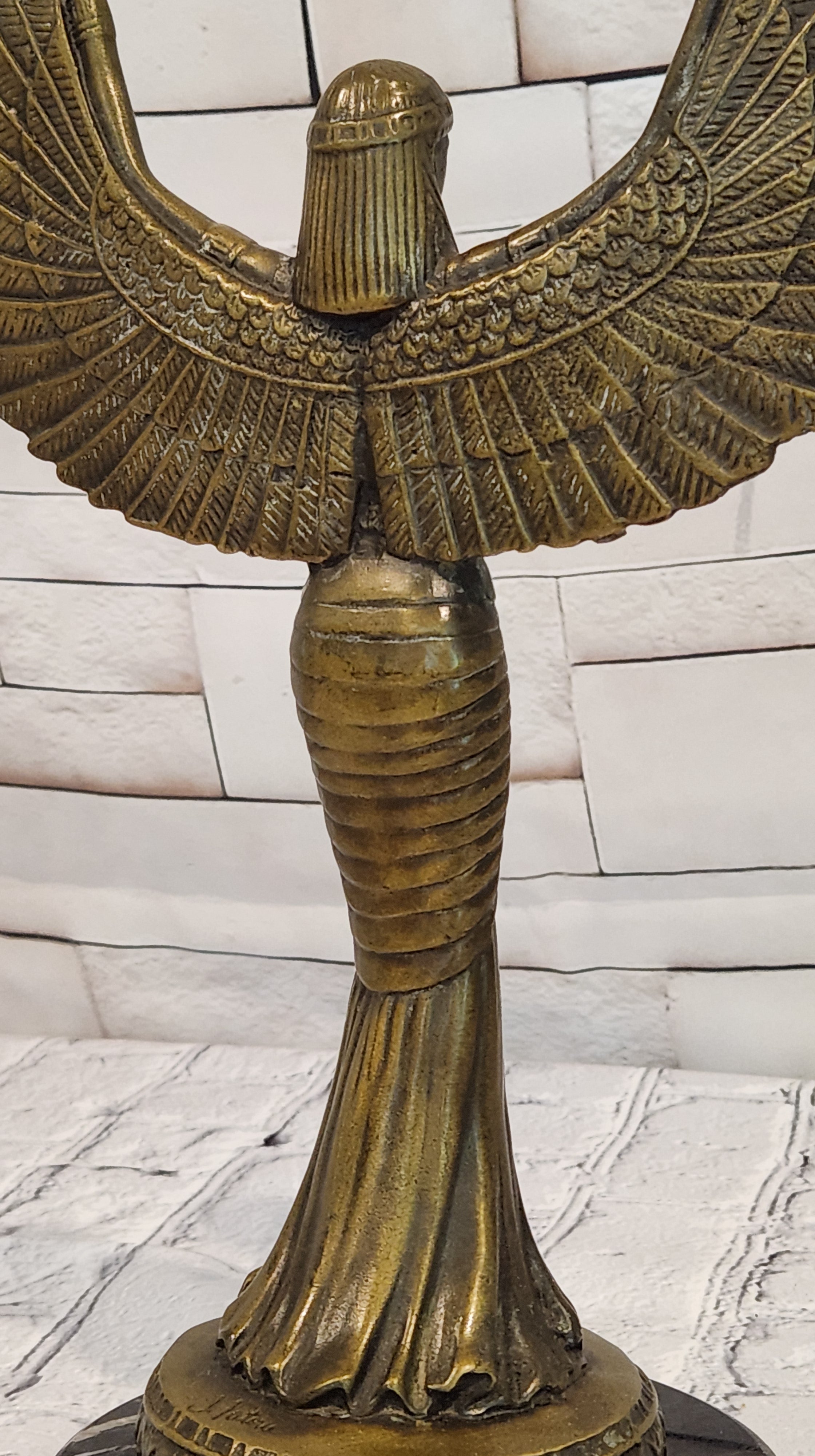 Egyptian Goddess Isis with Wings Dual Candleholder Genuine Bronze by Patoue Statue