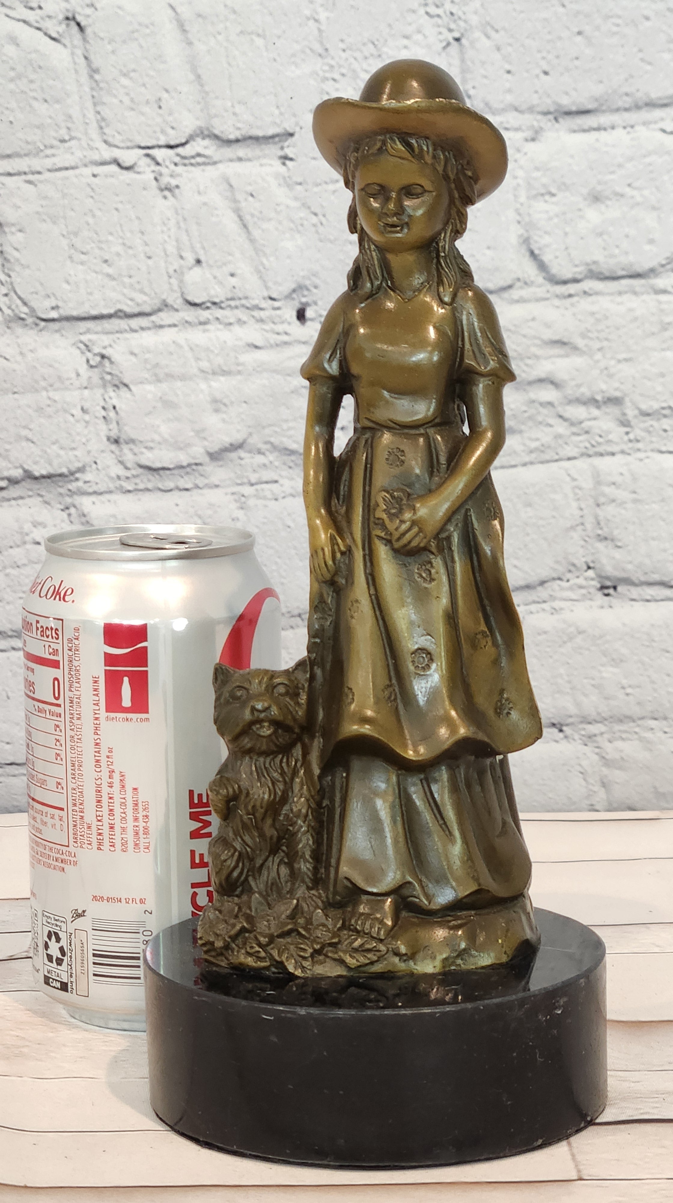 Vintage Bronze Sculpture of a Victorian Girl with Her Dog by Miguel Lopez Milo