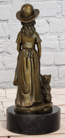 Vintage Bronze Sculpture of a Victorian Girl with Her Dog by Miguel Lopez Milo
