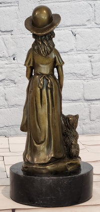 Vintage Bronze Sculpture of a Victorian Girl with Her Dog by Miguel Lopez Milo