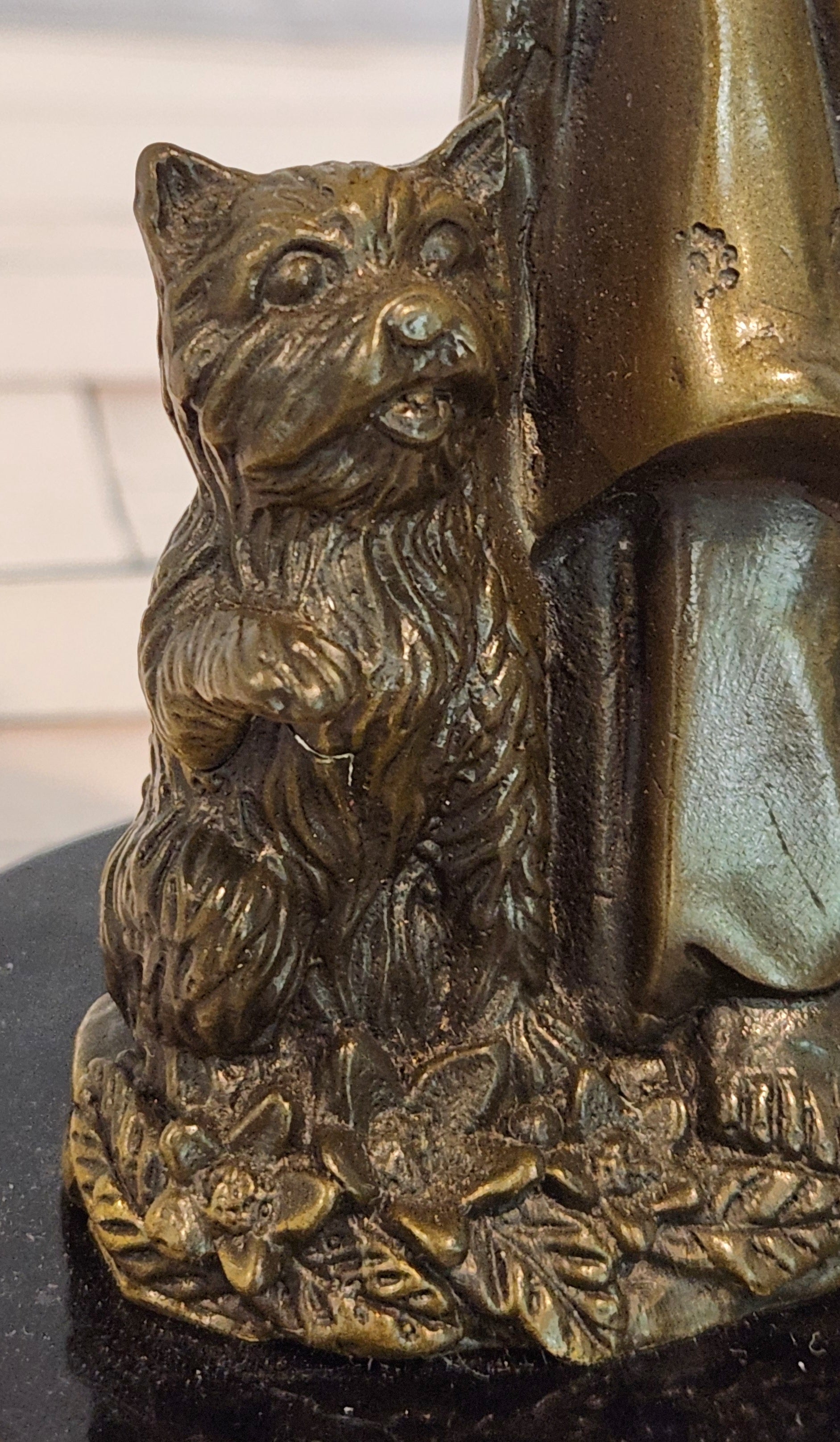 Vintage Bronze Sculpture of a Victorian Girl with Her Dog by Miguel Lopez Milo