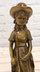 Vintage Bronze Sculpture of a Victorian Girl with Her Dog by Miguel Lopez Milo