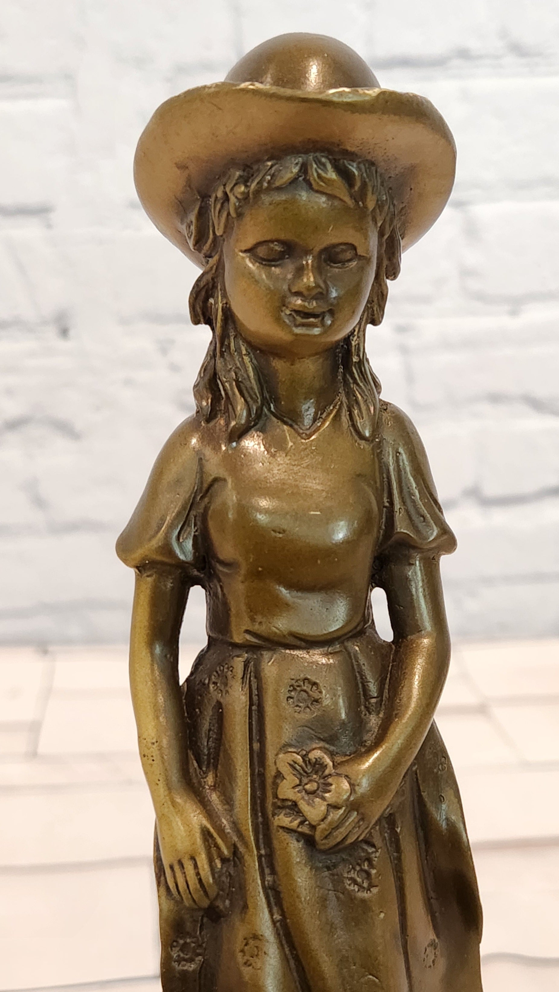 Vintage Bronze Sculpture of a Victorian Girl with Her Dog by Miguel Lopez Milo