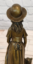 Vintage Bronze Sculpture of a Victorian Girl with Her Dog by Miguel Lopez Milo