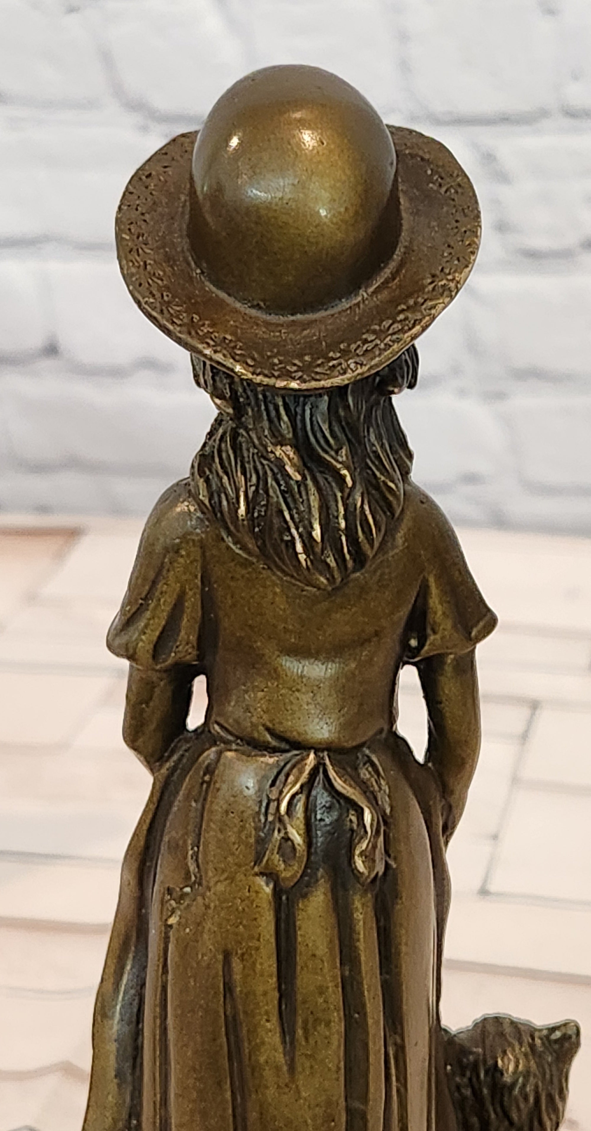 Vintage Bronze Sculpture of a Victorian Girl with Her Dog by Miguel Lopez Milo