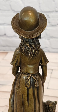 Vintage Bronze Sculpture of a Victorian Girl with Her Dog by Miguel Lopez Milo