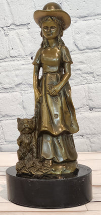 Vintage Bronze Sculpture of a Victorian Girl with Her Dog by Miguel Lopez Milo