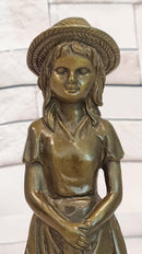 Signed M. Lopez Vintage Woman Female with Her Faithfull Dog Bronze Sculpture