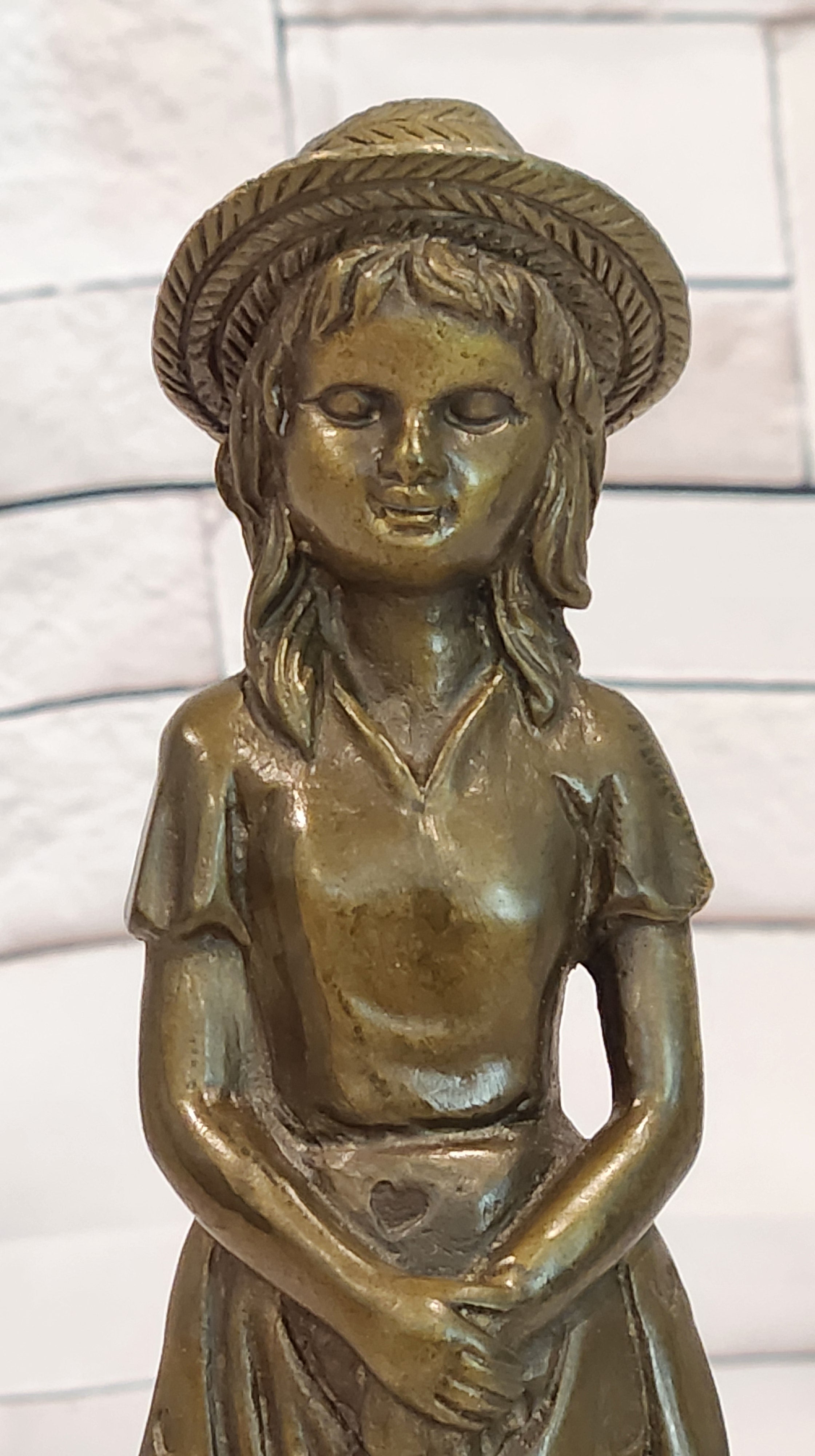 Signed M. Lopez Vintage Woman Female with Her Faithfull Dog Bronze Sculpture