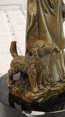Signed M. Lopez Vintage Woman Female with Her Faithfull Dog Bronze Sculpture