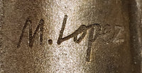 Signed M. Lopez Vintage Woman Female with Her Faithfull Dog Bronze Sculpture