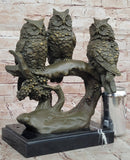 Bronze Owl Trio – Wise Owls on Branch