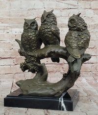 Bronze Owl Trio – Wise Owls on Branch