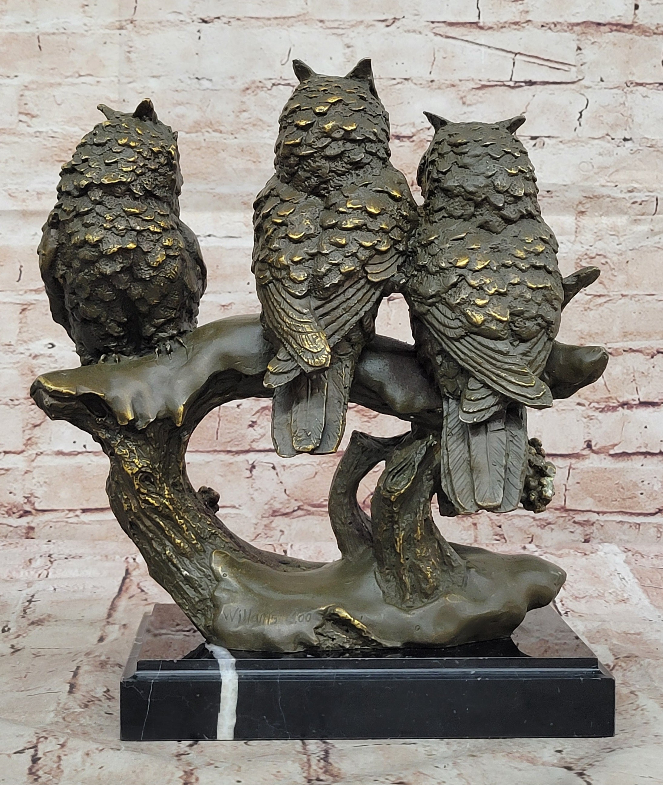 Bronze Owl Trio – Wise Owls on Branch