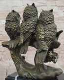 Bronze Owl Trio – Wise Owls on Branch