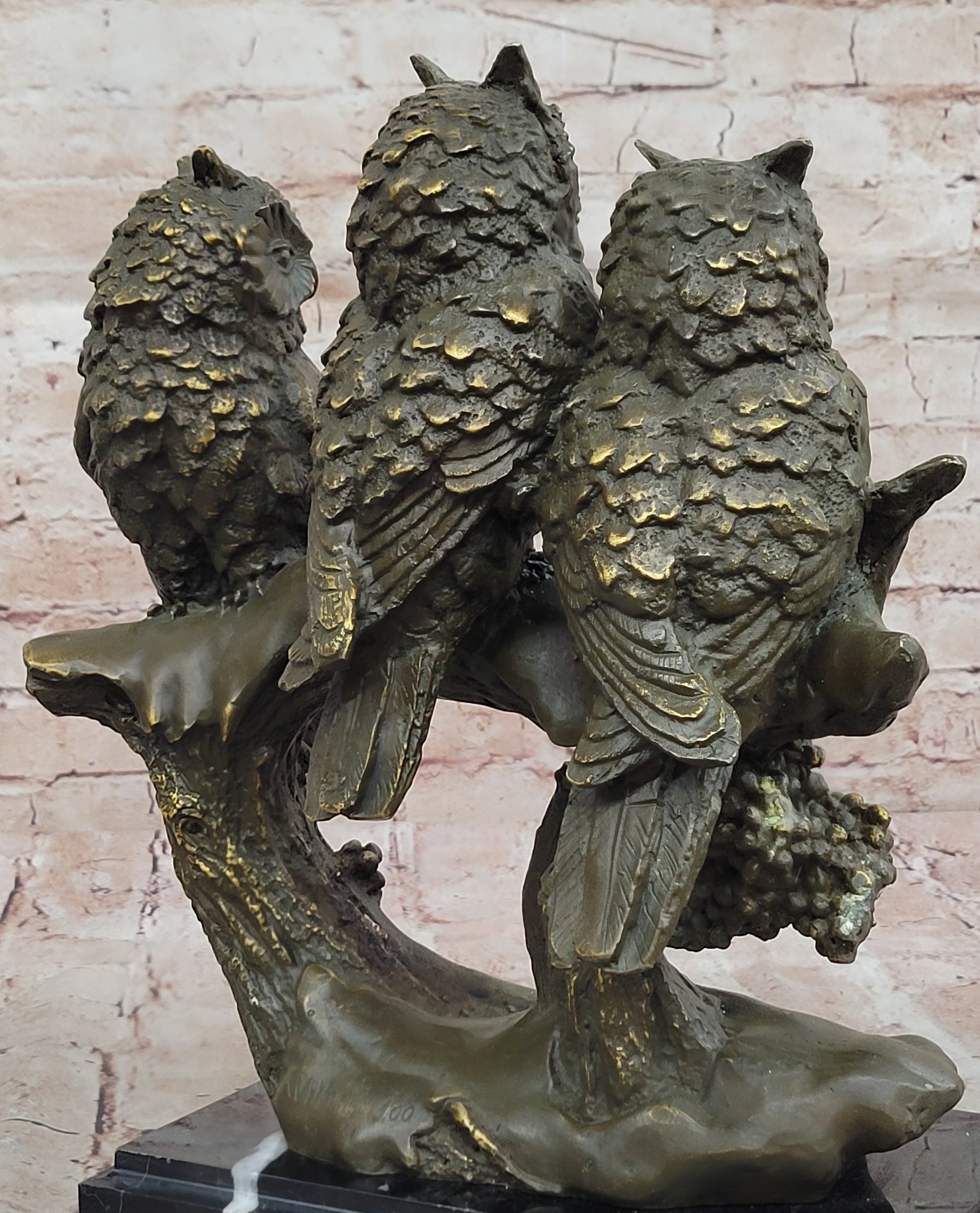 Bronze Owl Trio – Wise Owls on Branch
