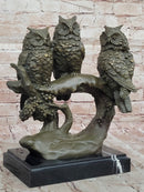 Bronze Owl Trio – Wise Owls on Branch
