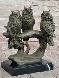 Bronze Owl Trio – Wise Owls on Branch