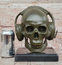 Skull with Headphones Bronze - Modern Gothic Music Art
