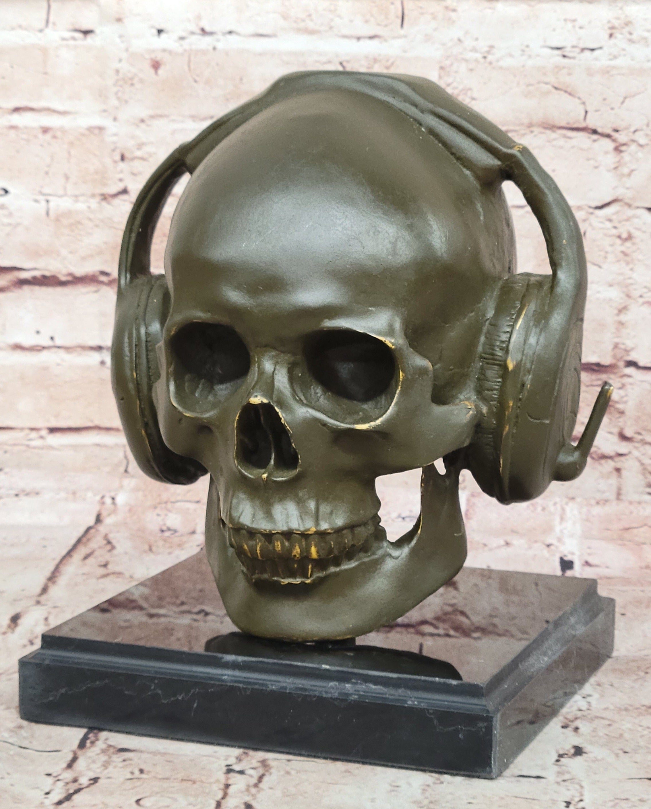 Skull with Headphones Bronze - Modern Gothic Music Art