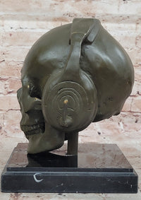 Skull with Headphones Bronze - Modern Gothic Music Art