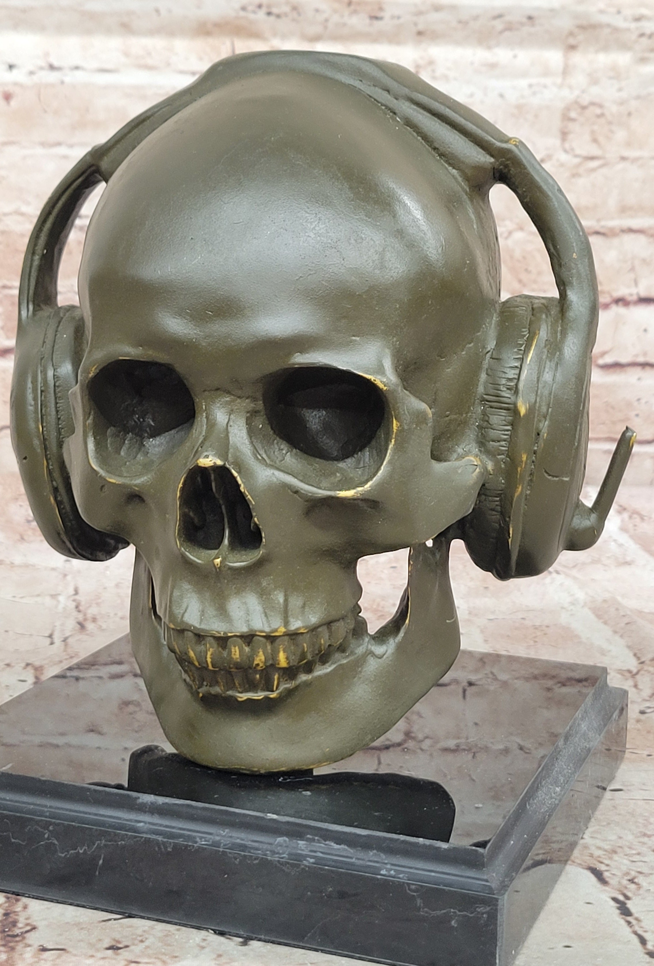 Skull with Headphones Bronze - Modern Gothic Music Art