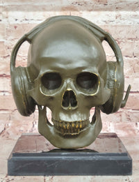 Skull with Headphones Bronze - Modern Gothic Music Art