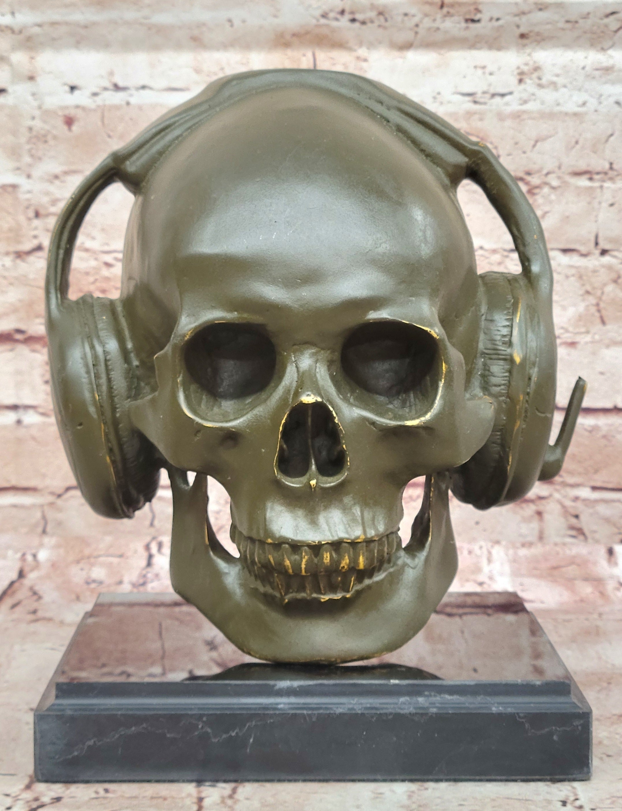 Skull with Headphones Bronze - Modern Gothic Music Art