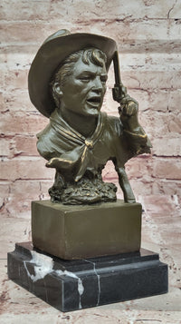 Cowboy Bronze Bust with Revolver – Western Americana Art