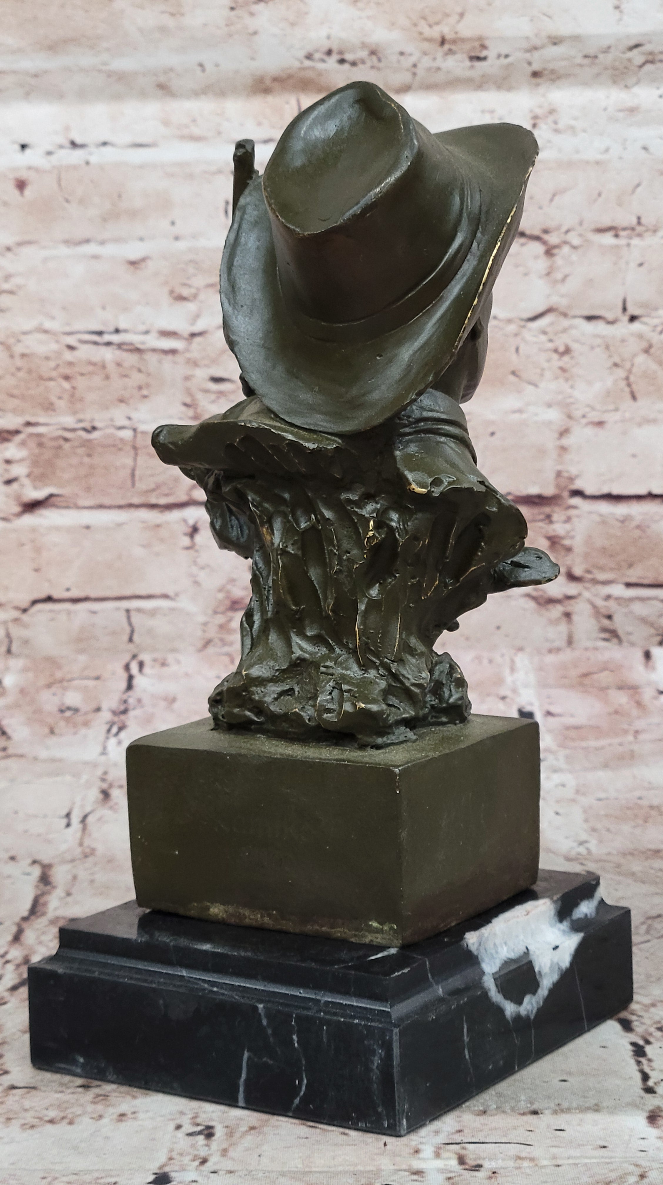 Cowboy Bronze Bust with Revolver – Western Americana Art