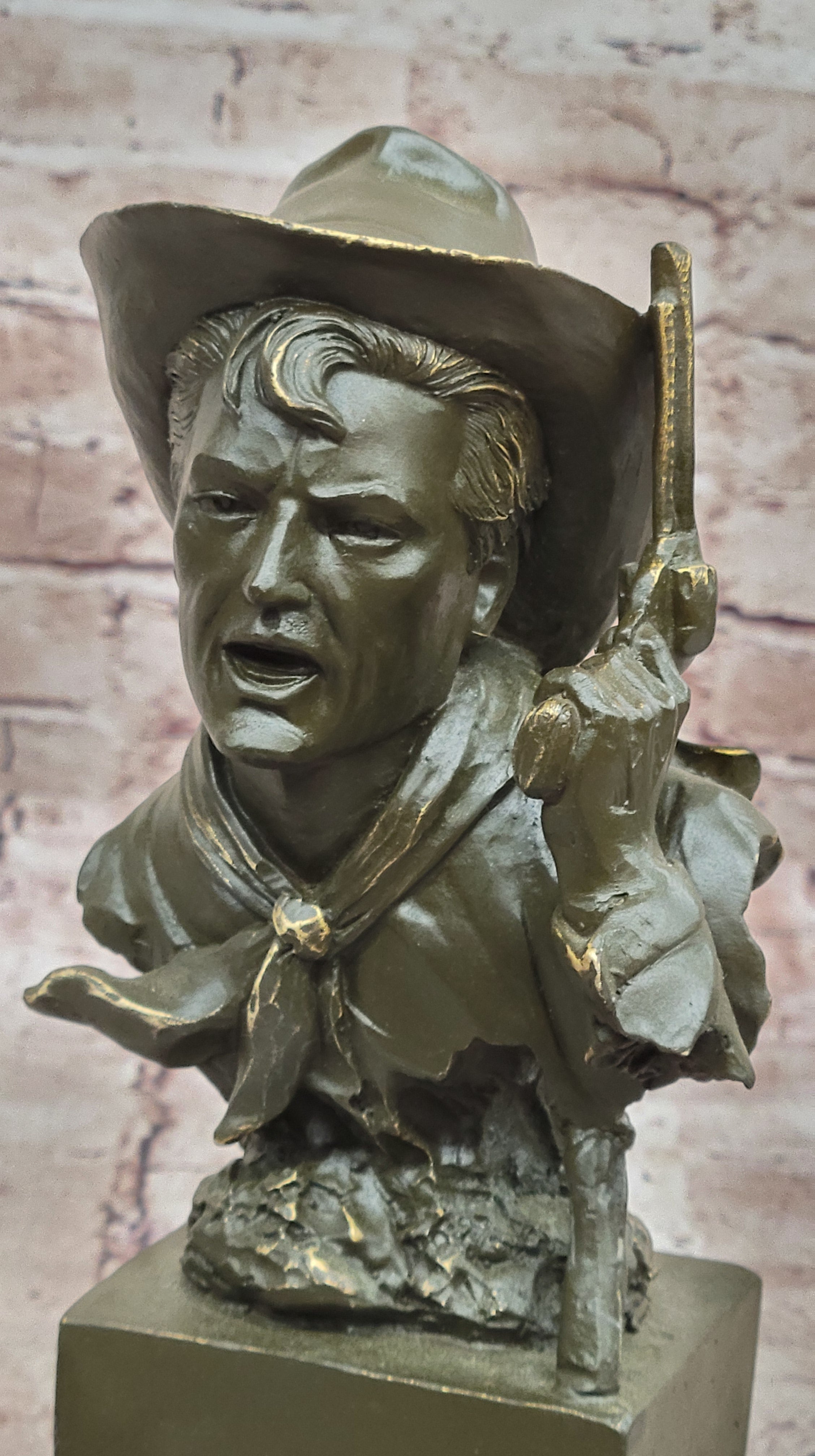 Cowboy Bronze Bust with Revolver – Western Americana Art