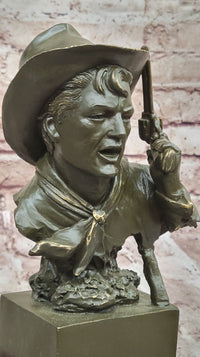 Cowboy Bronze Bust with Revolver – Western Americana Art