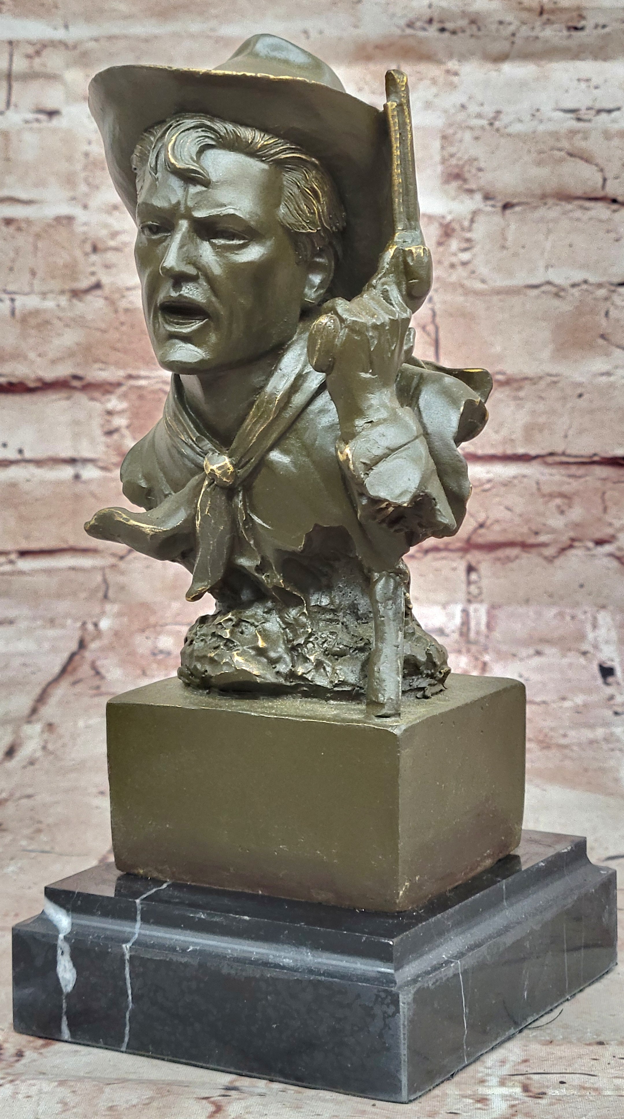 Cowboy Bronze Bust with Revolver – Western Americana Art