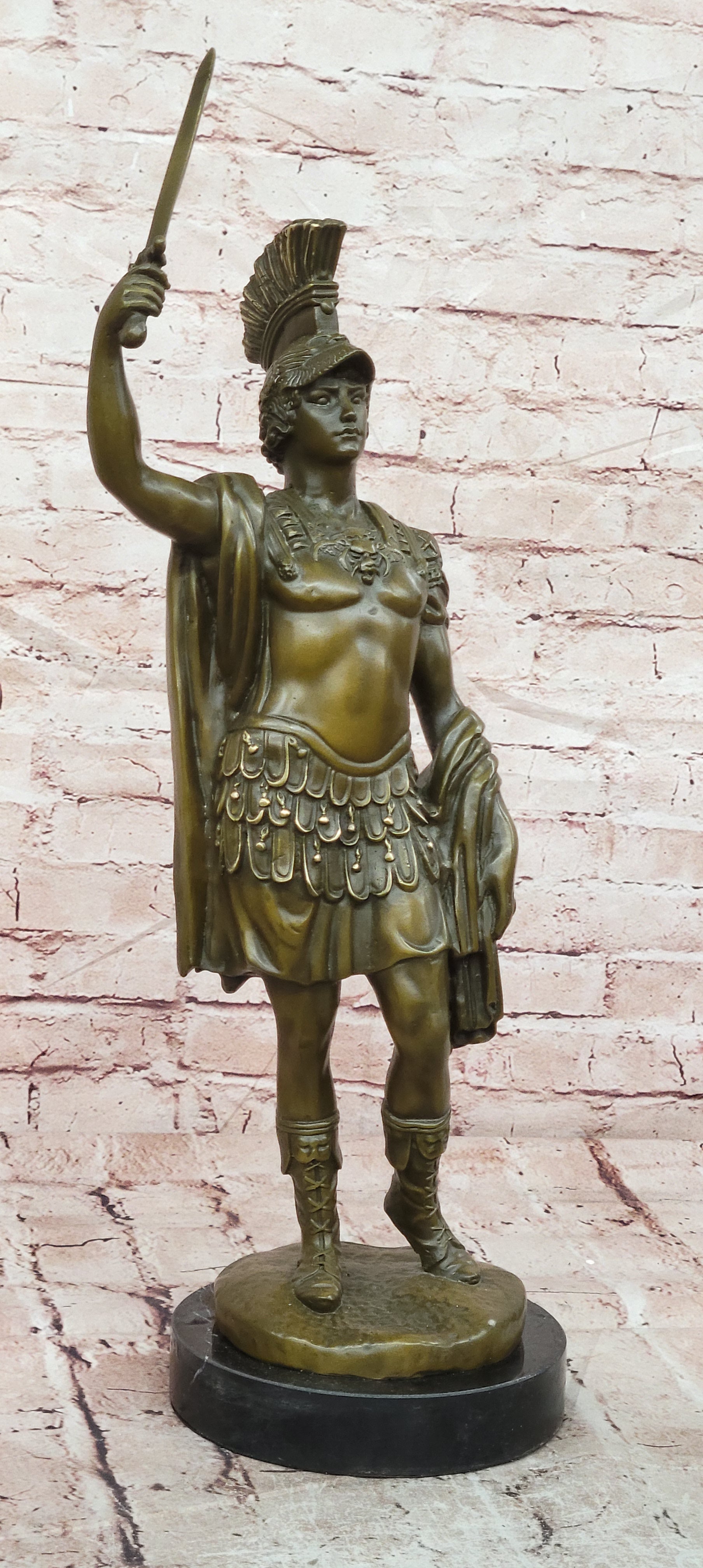 Signed Original Mavchi Roman Gladiator with Sword Genuine Bronze Sculpture