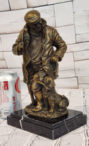 Signed Original Miguel Lopez Fisherman with Faithfull Dog Bronze Sculpture Statue