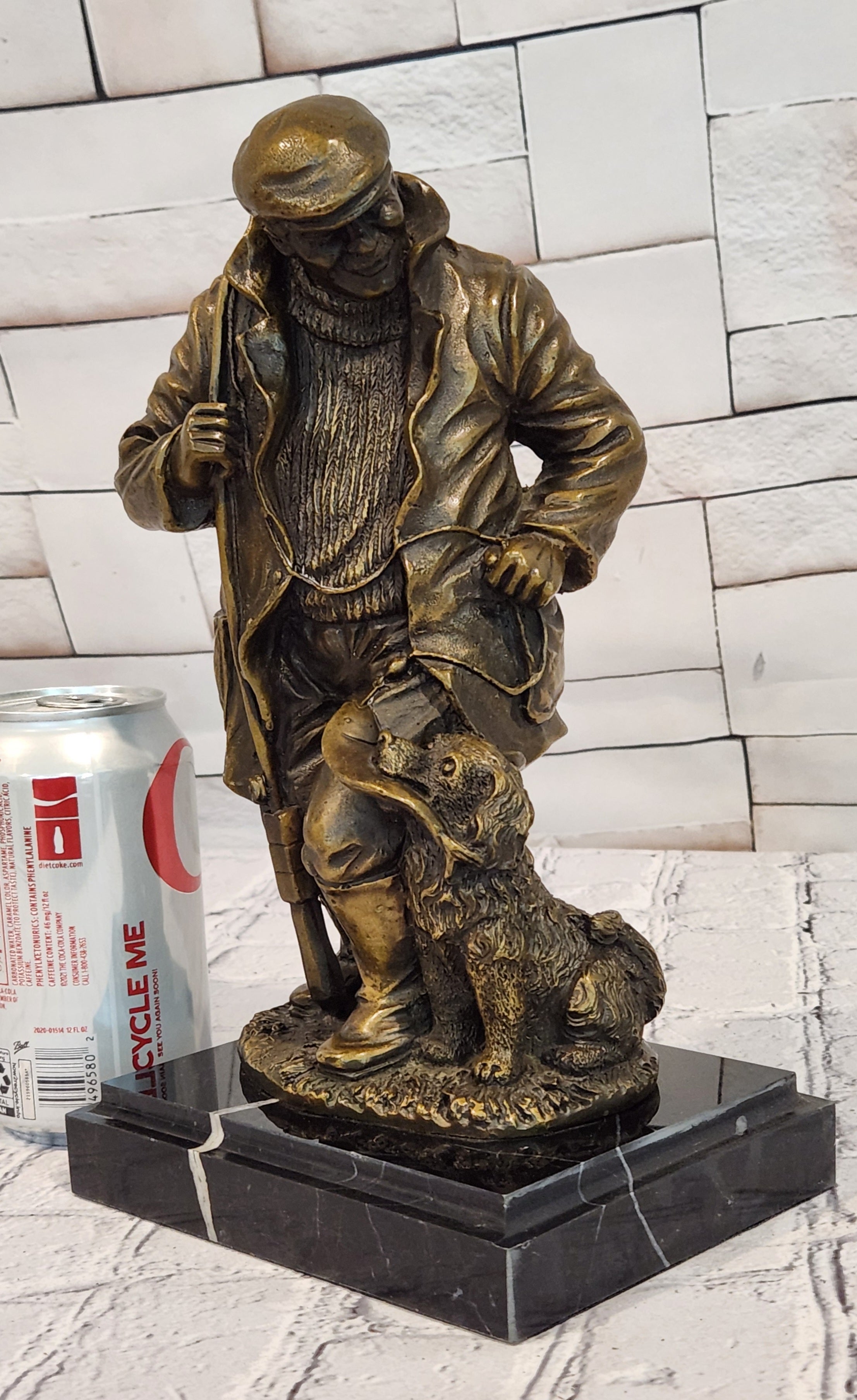 Signed Original Miguel Lopez Fisherman with Faithfull Dog Bronze Sculpture Statue