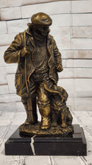 Signed Original Miguel Lopez Fisherman with Faithfull Dog Bronze Sculpture Statue